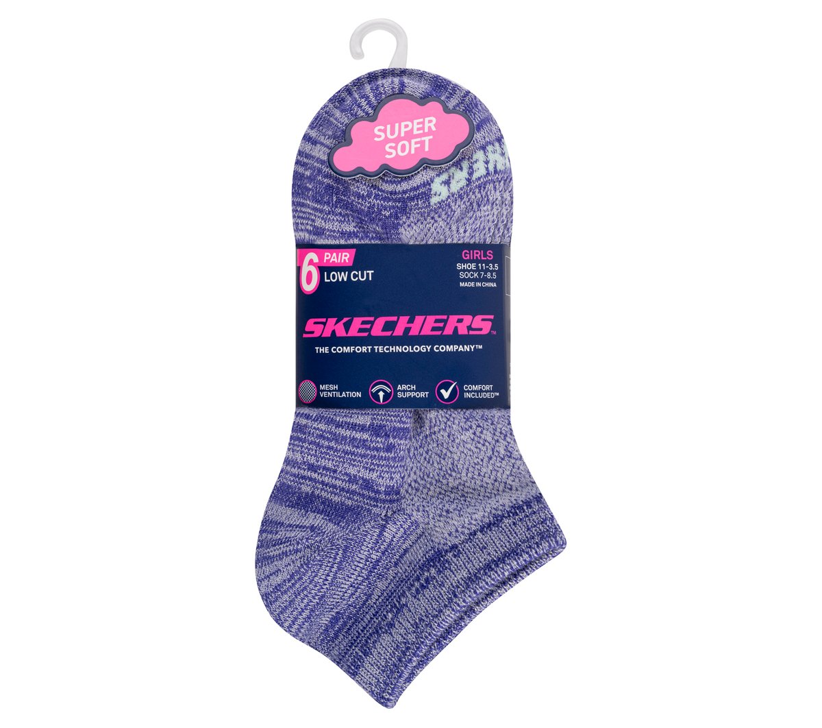 Skechers Kids | 6 Pack Girls' Low Cut Color Stripe Socks