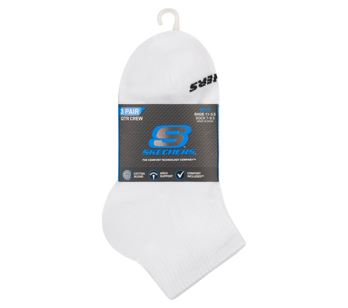 Skechers Kids | 3 Pack Boys' Quarter Crew Cotton Socks