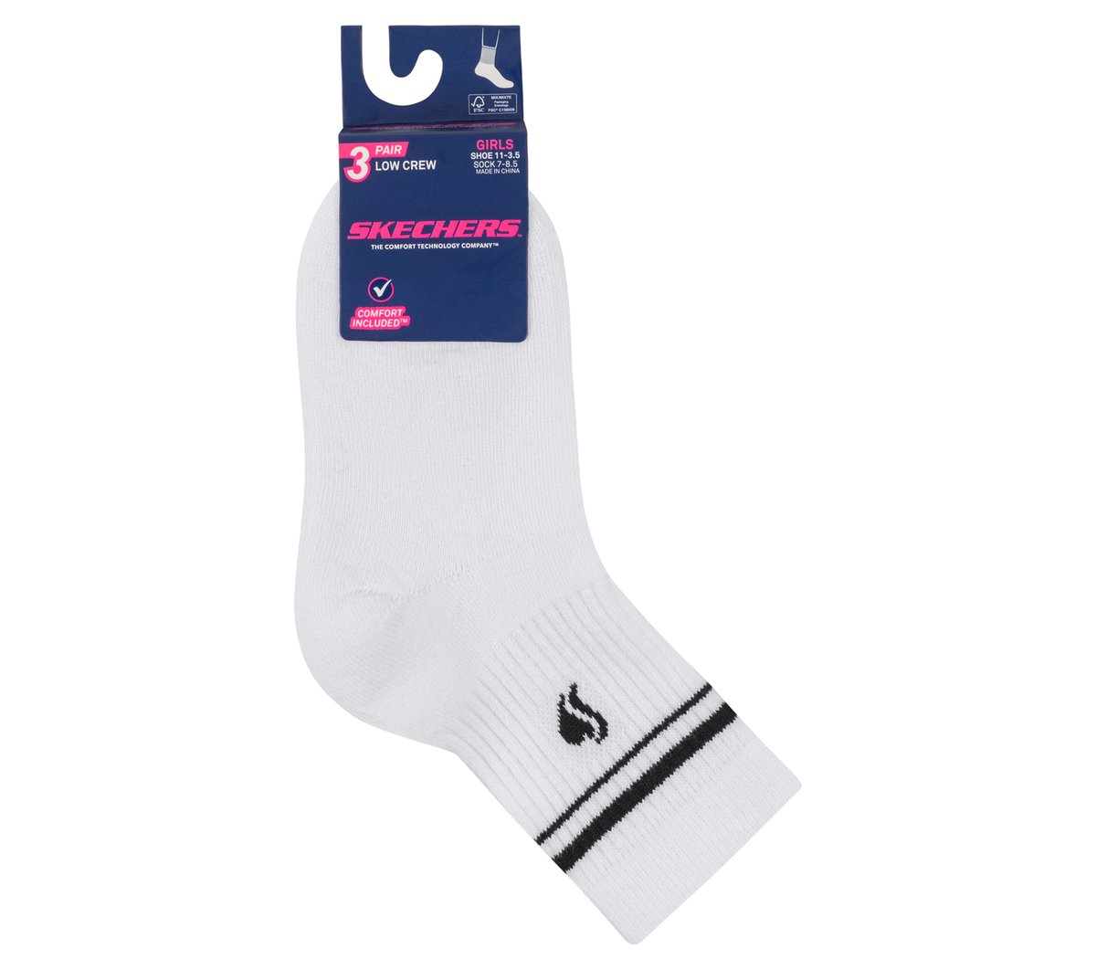Skechers Kids | 3 Pack Girls' Low Crew Ribbed Socks